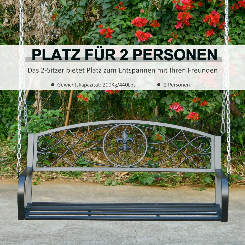 Altalena da giardino a altalena Hollywood panca appesa a 2 posti con catene metallo nero 132 x 63 x 58 cm per giardino e terrazza