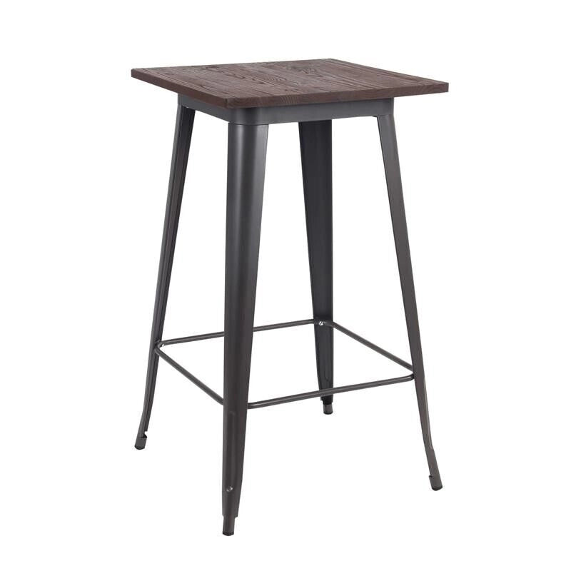 TAVOLINO ALTO PORDOI IN ACCIAIO CON PIANO DI LEGNO 60 X 60 X H103 CM