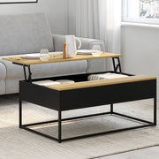 IDMarket - Tavolino rettangolare con piano sollevabile BOSTON 100 cm nero design industriale piano in legno
