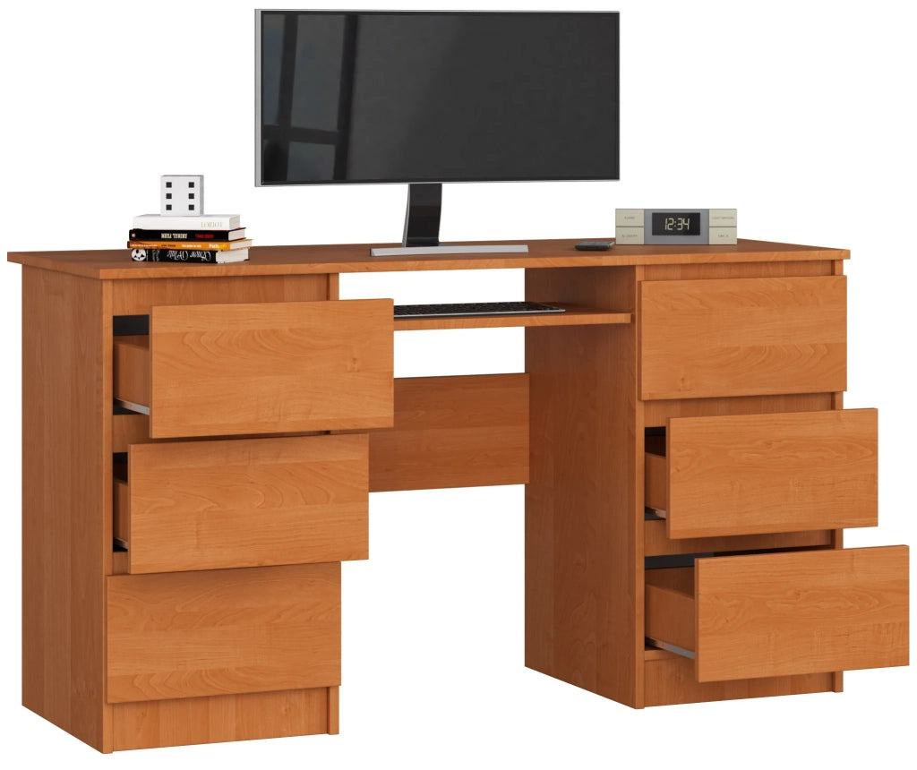 Scrivania per computer AKORD A11 Ontano 135 cm 6 cassetti 135x50x77 cm