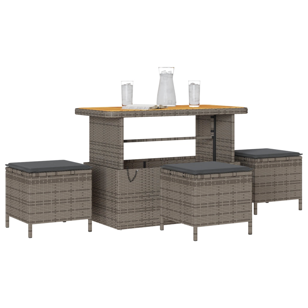Set da Pranzo da Giardino 4 Pezzi con Cuscini Grigio in Polyrattan e Acacia