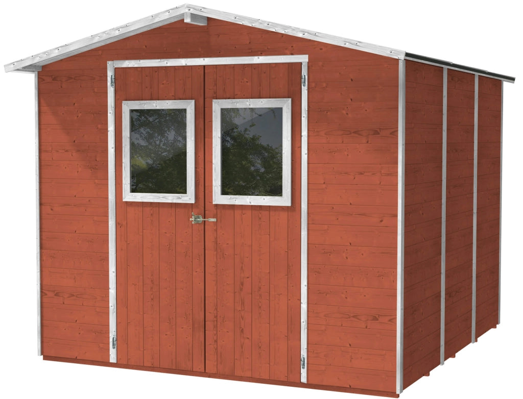 Casette Box da Giardino in Legno Porta Utensili 238x207x214 cm con 2 Porte e Finestre Ecla Salmone