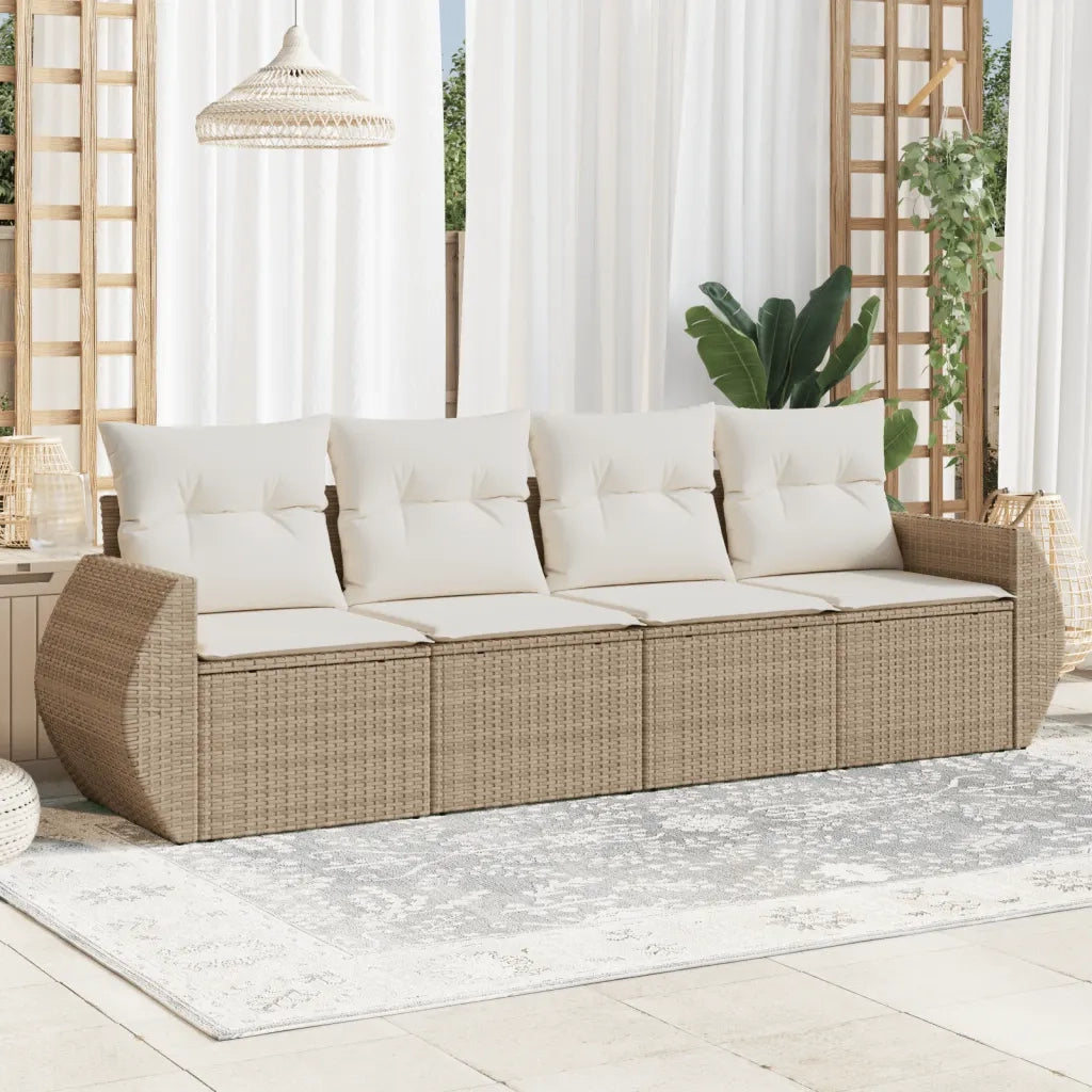 Set Divano da Giardino 4 pz | Set Salotto da Giardino con Cuscini Beige in Polyrattan