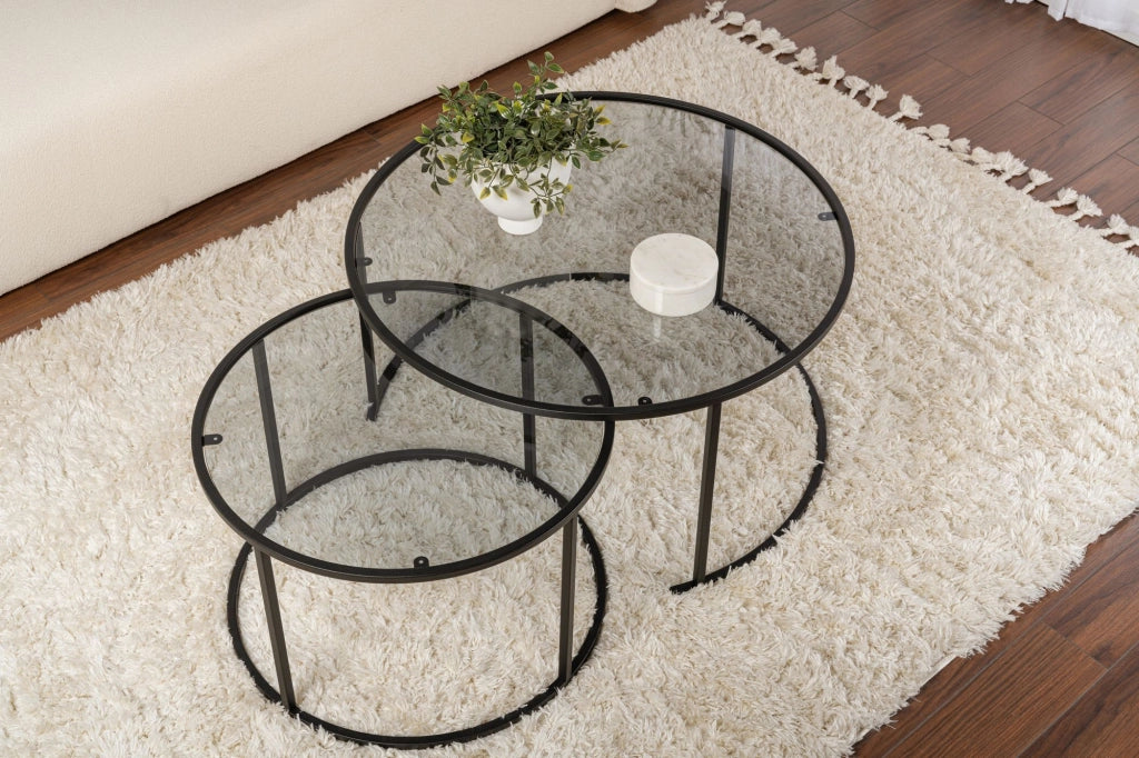 Set di 2 tavolini in metallo "Aurum" - 80 x 80 x 43 cm - Nero Grigio