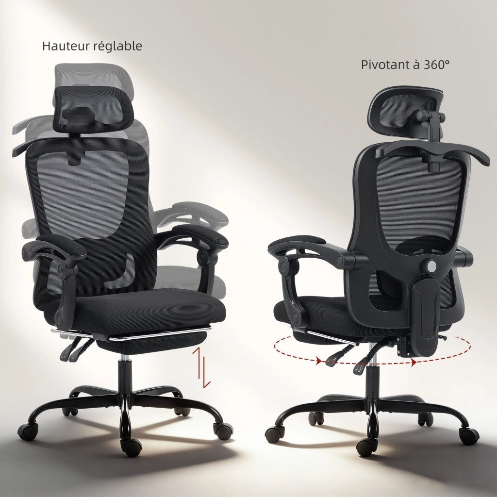 Sedia da ufficio ergonomica con rete ¨C Zephmum ¨C 64x64x124 cm, nero