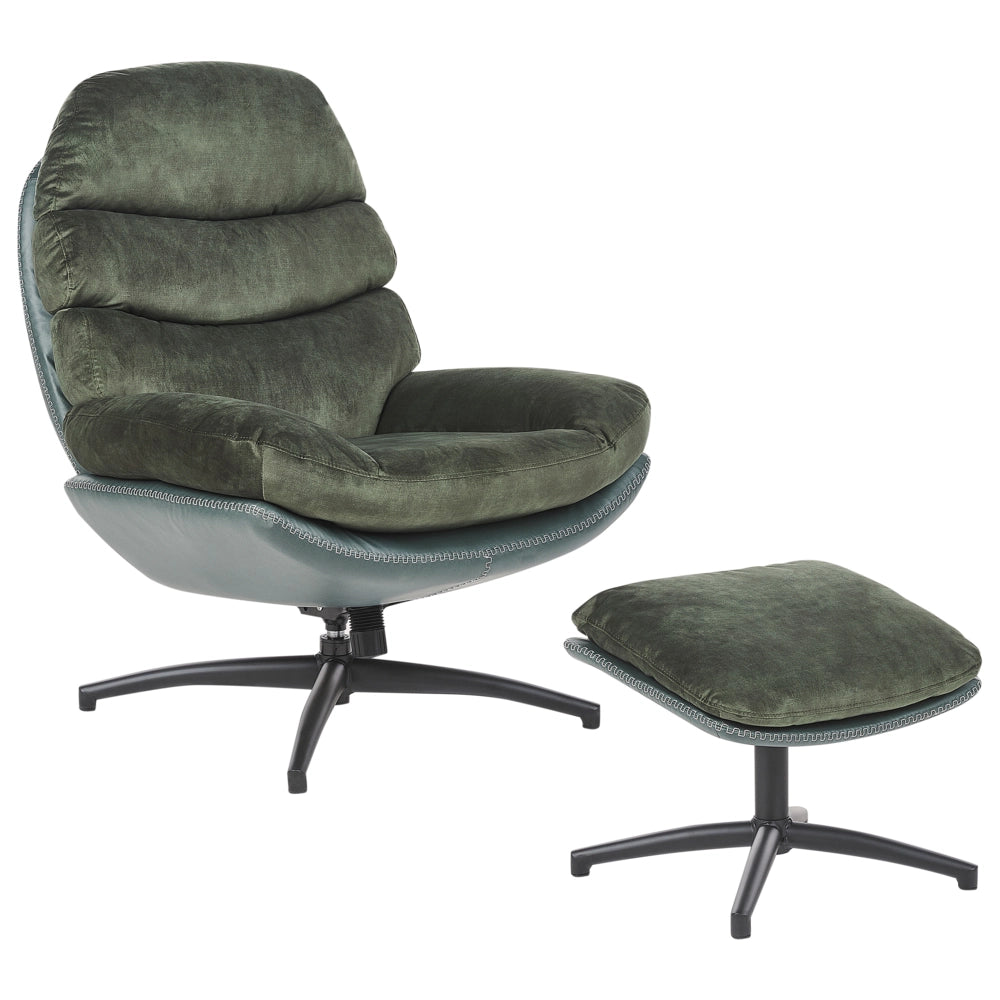 Poltrona girevole con poggiapiedi Velluto verde Base singola Seduta imbottita