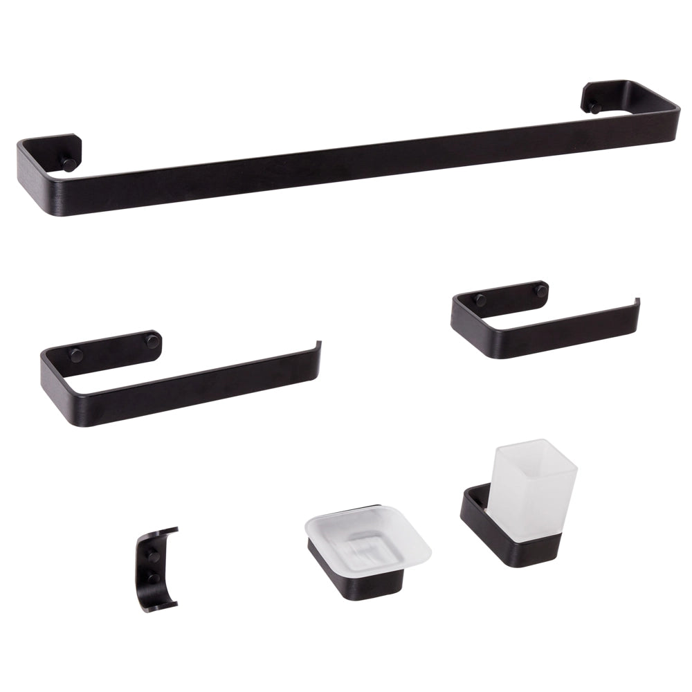 Set di 6 accessori da bagno in alluminio e vetro finitura opaca nera
