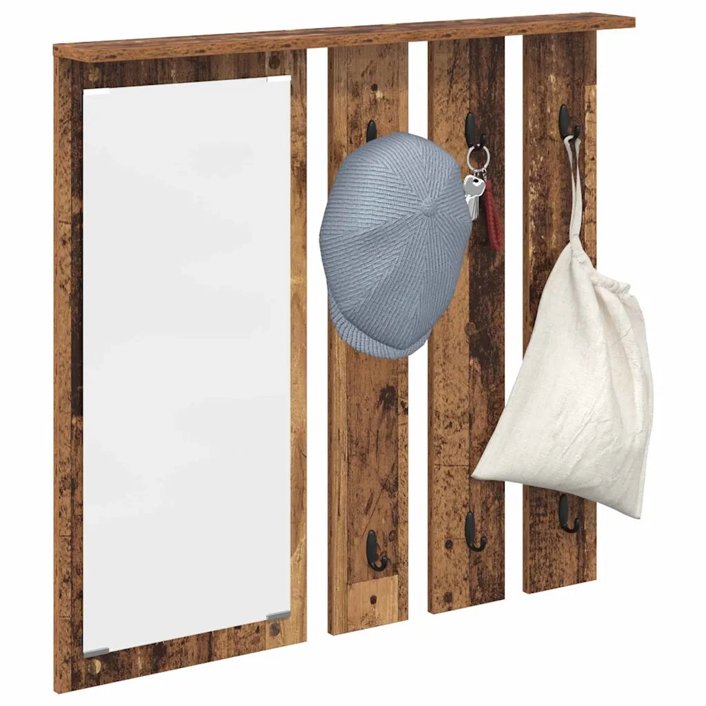 vidaXL Appendiabiti a muro con specchio Legno vecchio 84 x 10 x 80 cm