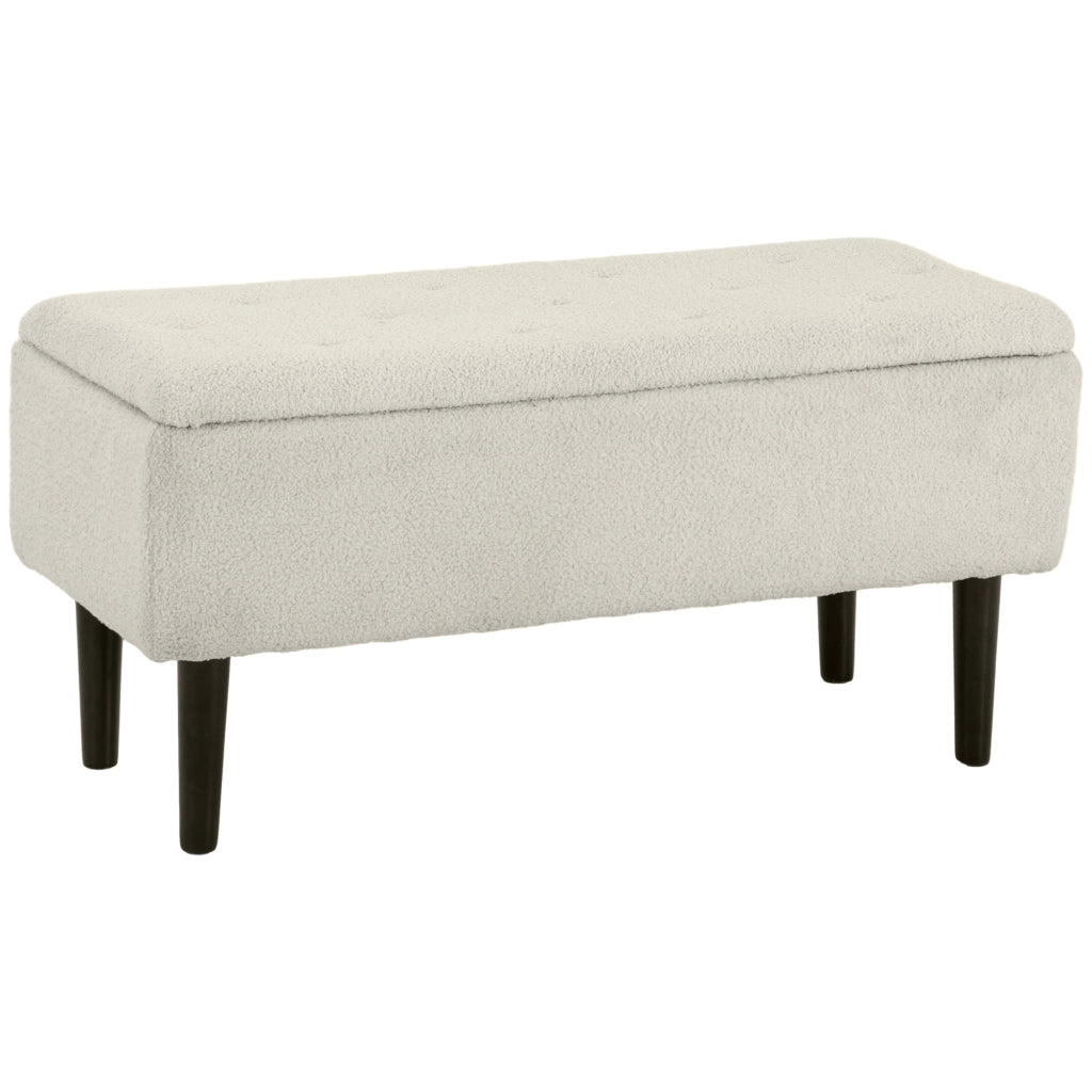Panca Fondoletto con Vano Contenitore da 47L 95x38x45 cm Rivestimento Bouclé Beige