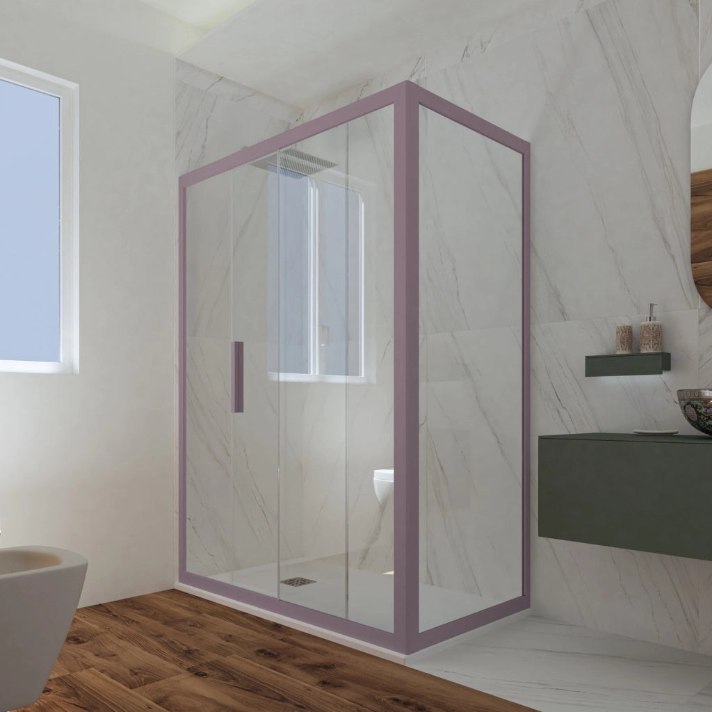 Box doccia scorrevole 70x160 CM H 200 Vetro Trasparente Profilo Lavanda mod. Deco Duo