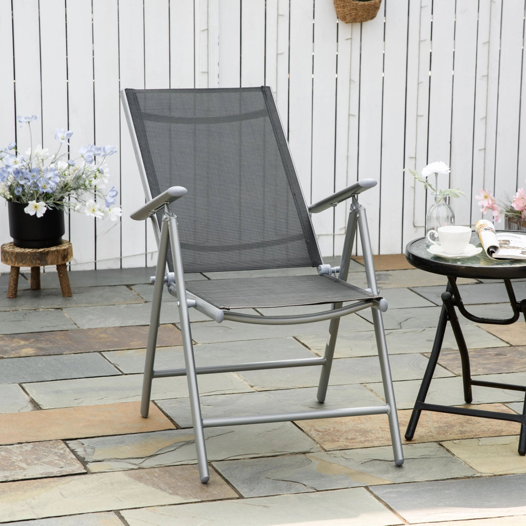 Sedia da Giardino Pieghevole in Alluminio e Texteline Schienale Regolabile ¨C Zephmum ¨C Nero 65x55x85-105cm