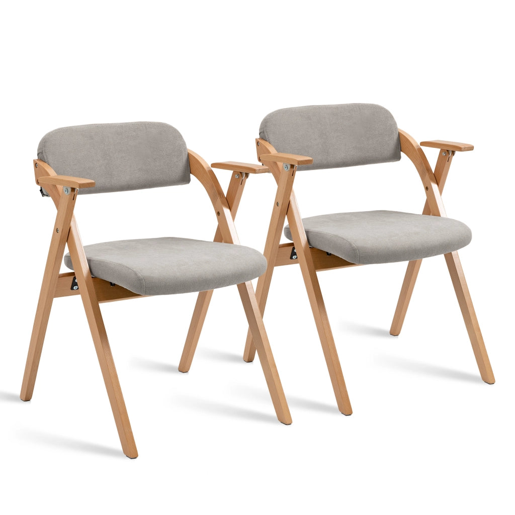 SEDIA Pieghevole con braccioli, Set da 2, Legno massello grigio