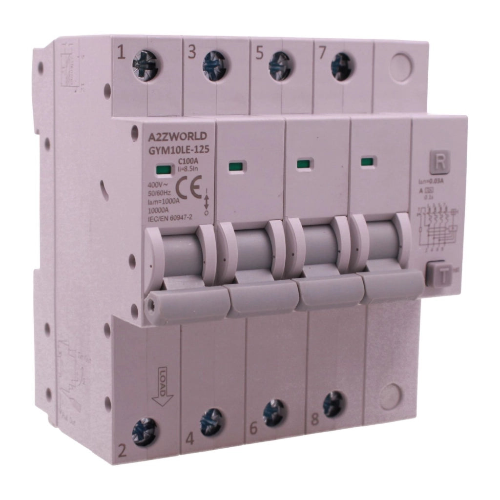 RCBO Interruttore Magnetotermico Differenziale Tipo A Curva C 4P Veri 5M 10kA 30mA, AC 400V IP20, GYM10LE-125, Disponibili 63A 80A 100A (C100A)