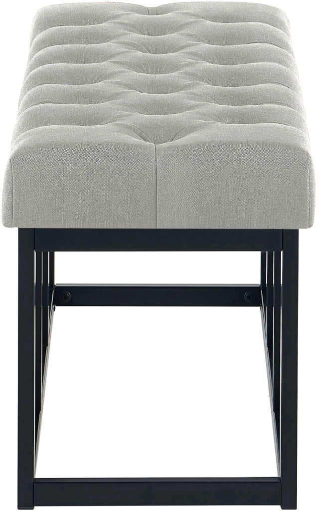 Panca design AMUN in metallo nero opaco e tessuto grigio,100 cm