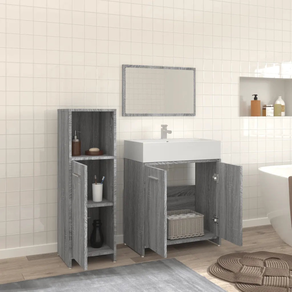 Set Mobili da Bagno | Armadio da bagno 3 pz Grigio Sonoma in Legno Multistrato