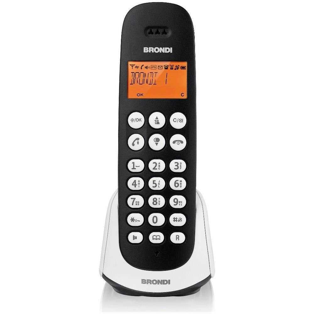 Trade Shop - Telefono Cordless Brondi Adara Bianco Nero Retroilluminato Con Sveglia Vivavoce -