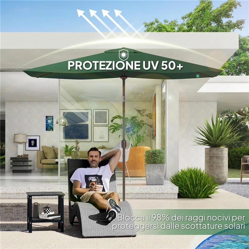 TELO DI RICAMBIO PER OMBRELLONE RETTANGOLARE 3X2 M A 6 STECCHE POLIESTERE ANTI UV 50+ VERDE
