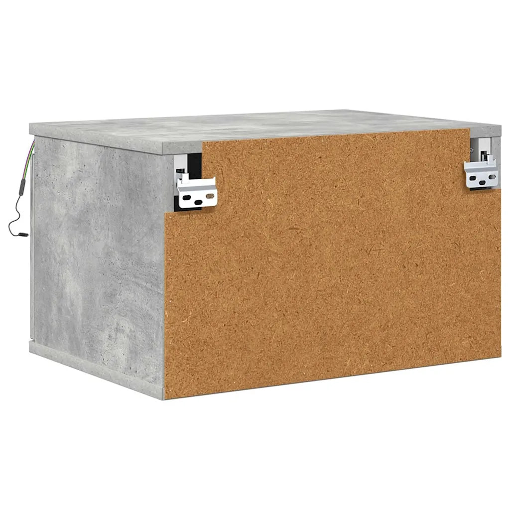 Comodino a Parete con Luci LED-Tavolino da notte sospeso Grigio Cemento 755468