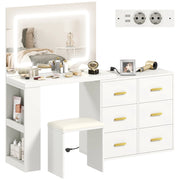 Scrivania trucco con specchio e sgabello, 6 cassetti, illuminazione LED regolabile ¨C zephmum ¨C bianco, 118x78x135 cm