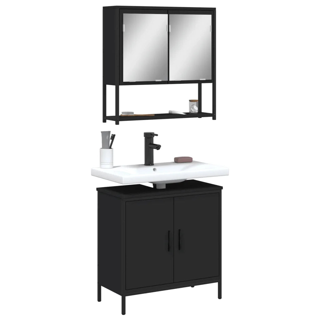 Set Mobili da Bagno 2 pz Nero in Legno Multistratocod mxl 91511