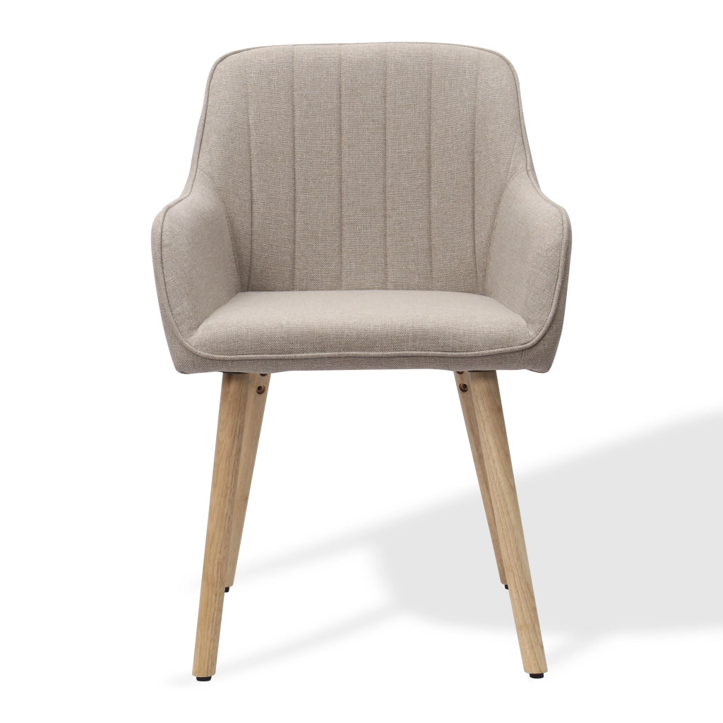 Sedia da Pranzo con Braccioli Integrati e Schienale Alto Ergonomico, Gambe in Legno, in Tessuto e Metallo, Cachi