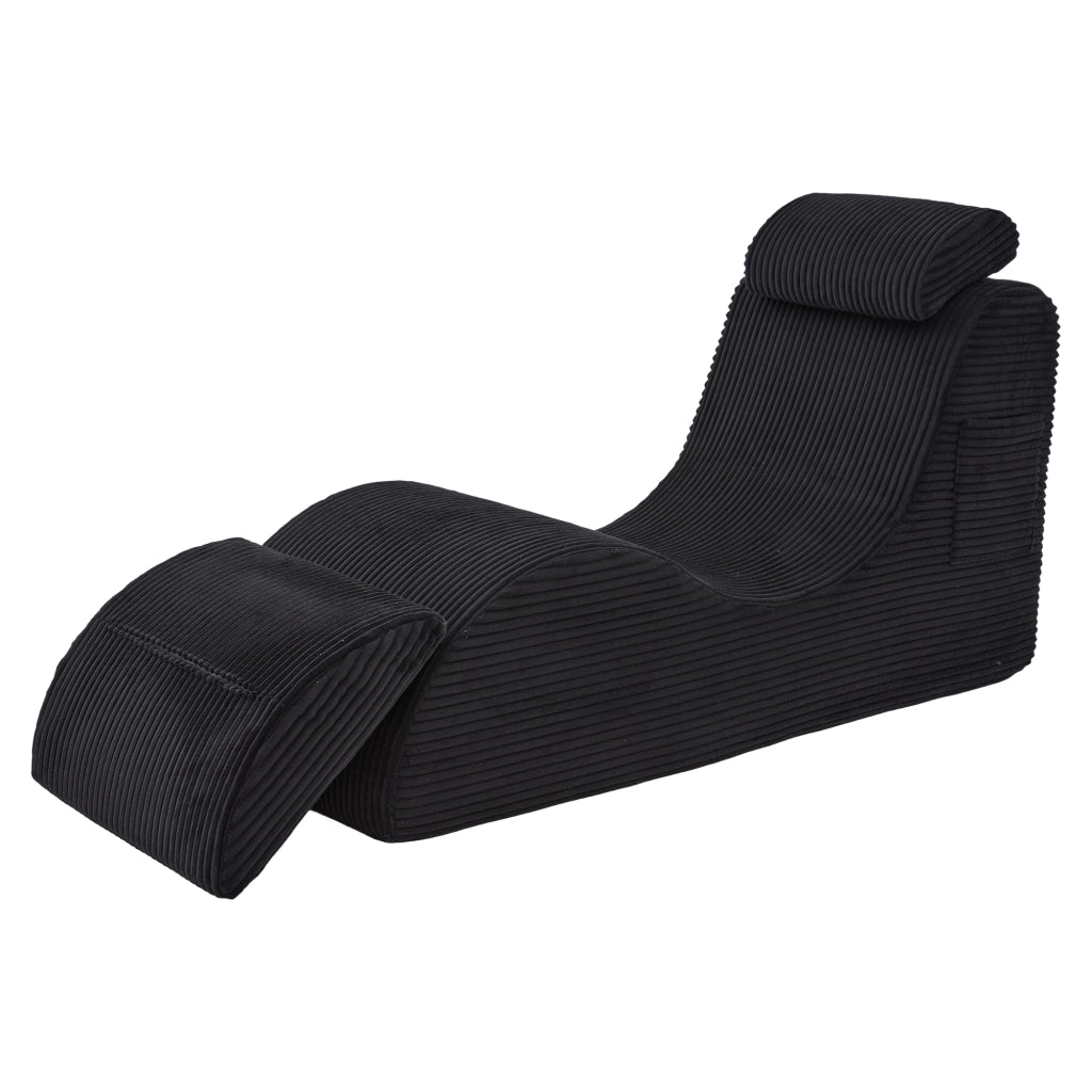 Fauteuil con design singolo ergonomico con poggiatesta e tasca laterale in velluto a coste nero