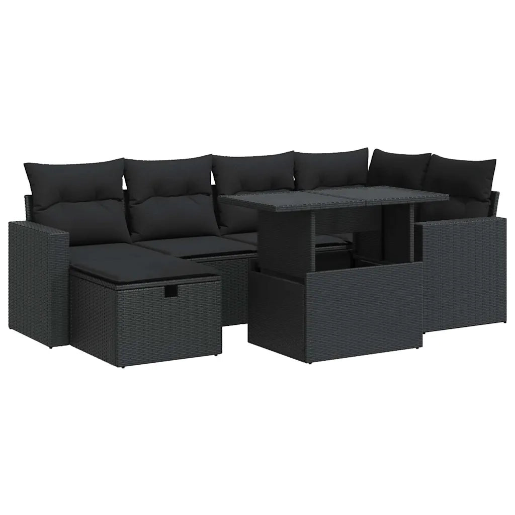 vidaXL Set Divani da Giardino con Cuscini 7pz Nero Polyrattan