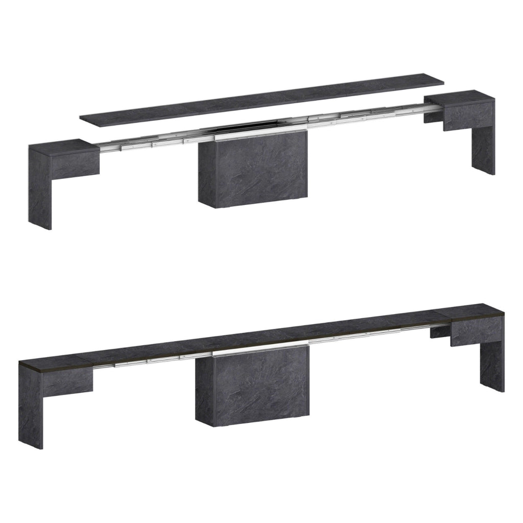 Panca Quedan, Set di 2 sedute per tavolo da pranzo, Panche allungabili, 290x25h45 cm, Ardesia