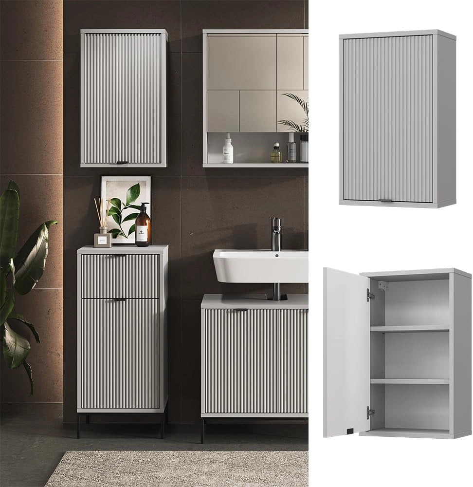 Mobile bagno Eliza, Grigio, 40 x 65 cm con 2 ripiani, adatto per l'installazione a parete per riporre accessori da bagno