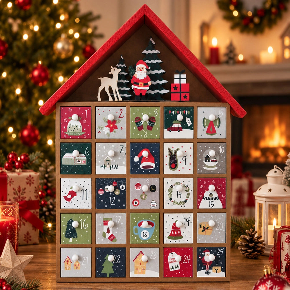Calendario Avvento di Natale in Legno Caselle da Riempire Addobbo Casa Natalizia
