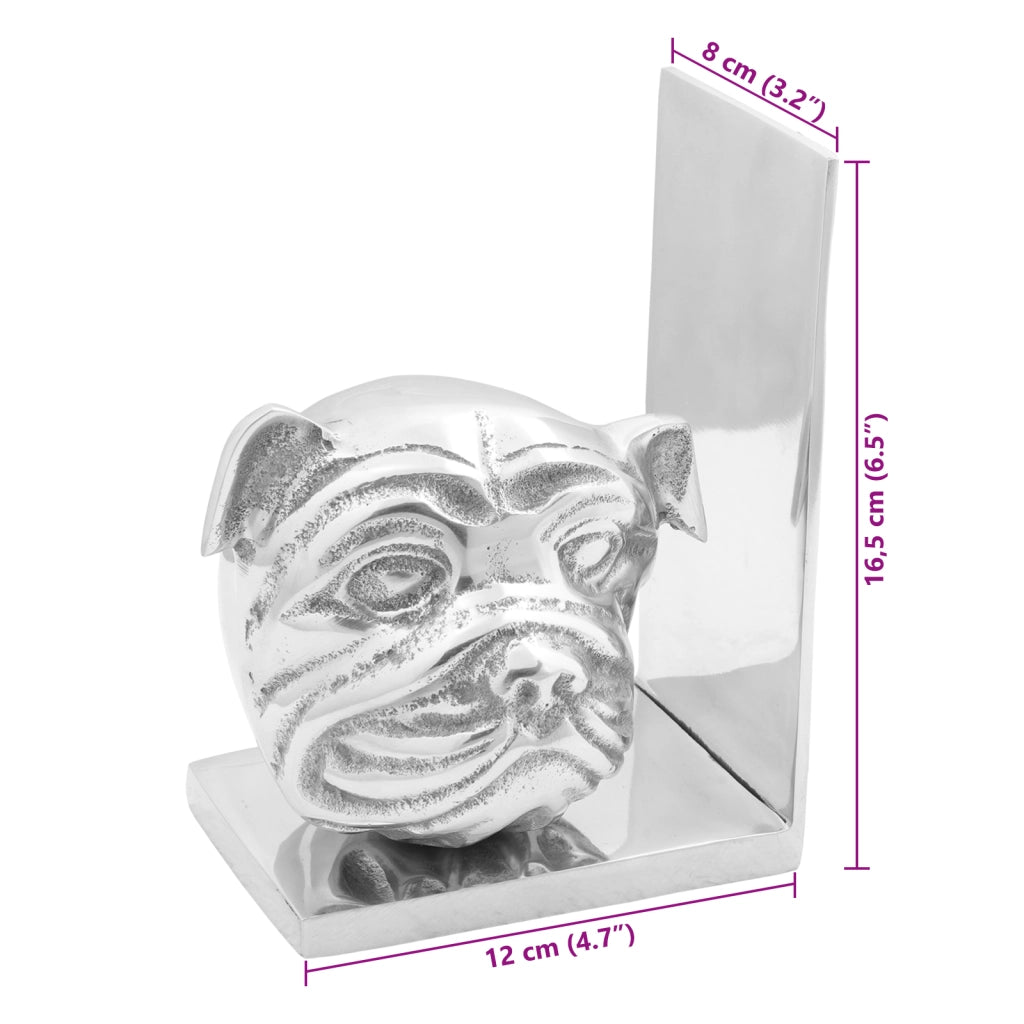 Fermalibri 2 pcs Argento 8x12x16,5 cm Alluminio Cane
