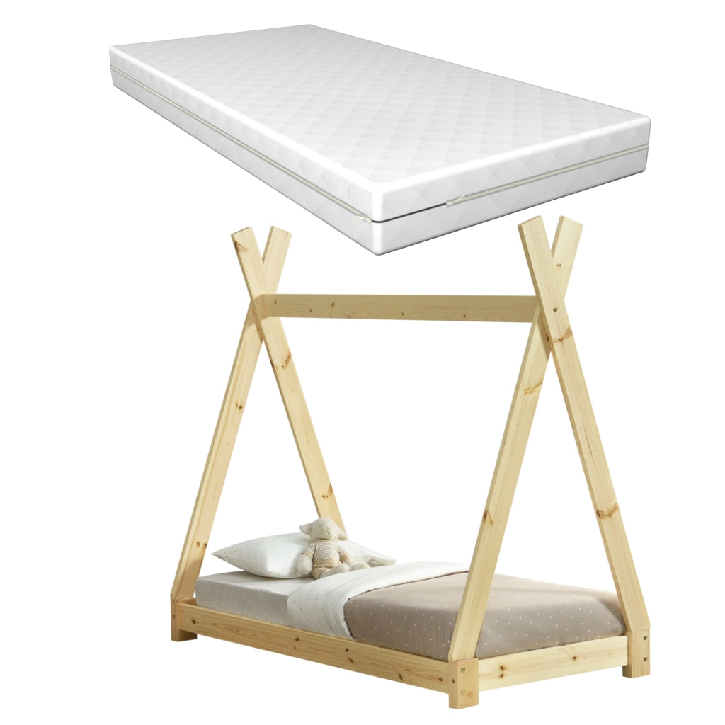 [neu.haus] Letto per Bambini con Materasso a Schiuma Fredda 70 x 140 cm Fodera Rimovibile Öko-Tex Standard 100 made in EU Legno di Pino