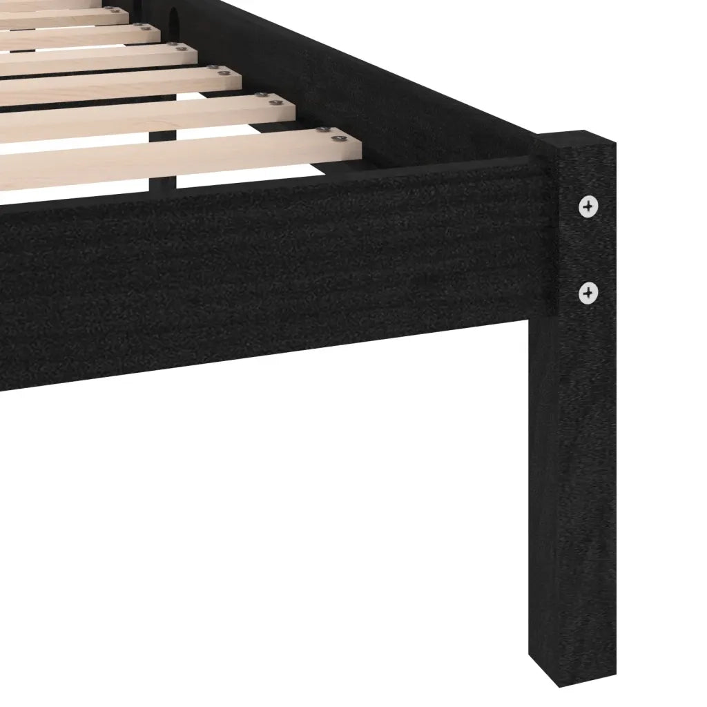 Giroletto-Struttura Letto Nero in Legno Massello di Pino 200x200 cm 408418