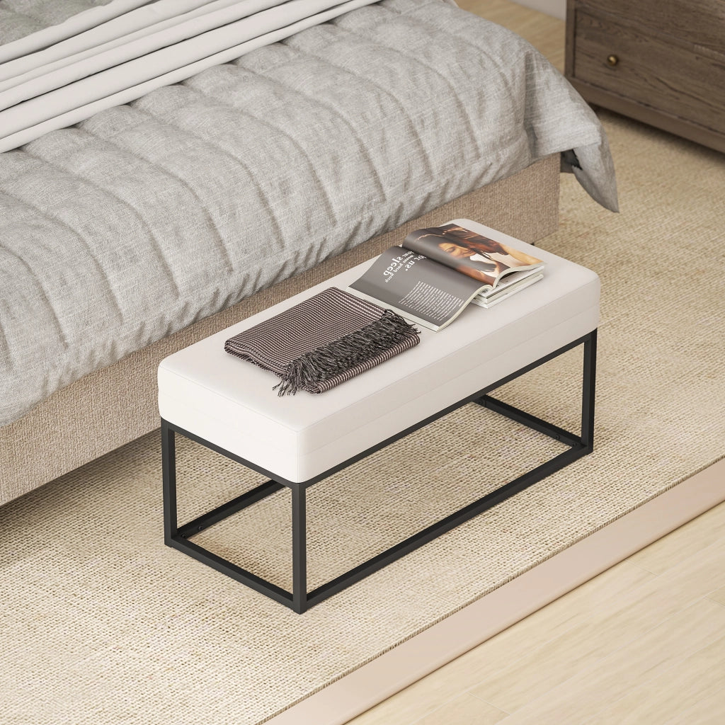 Panca da Ingresso ¨C Xylo ¨C Acciaio e Tessuto Vellutato Crema 94x42x44 cm