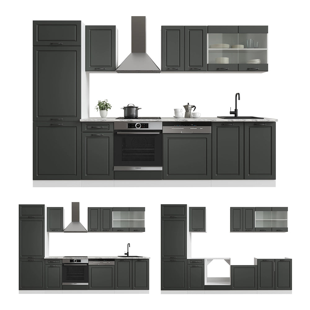 Cucina componibile R-Line Antracite rustico/Bianco 300 cm, PL Rovere Vicco