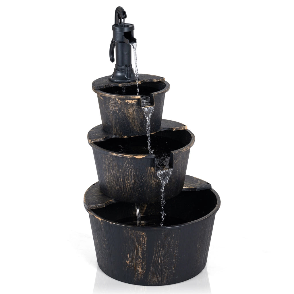Fontana a cascata da giardino a 3 livelli da esterno in PP con flusso d'acqua regolabile stile vintage, Fontanella decorativa per patio e terrazzo