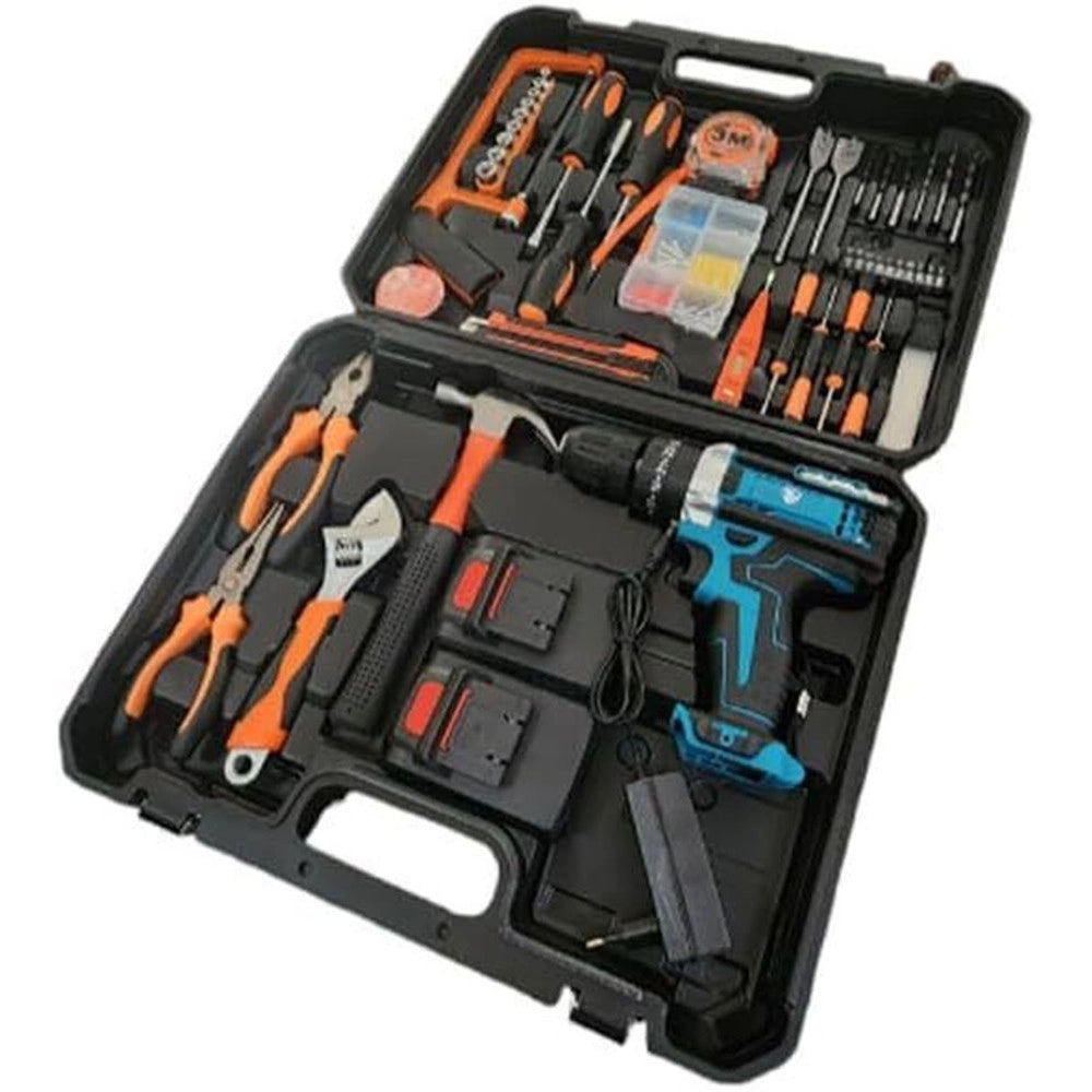 Trade Shop - Kit Da 100 Pezzi Completo Di Attrezzi Con Trapano Avvitatore A Batteria Valigietta -