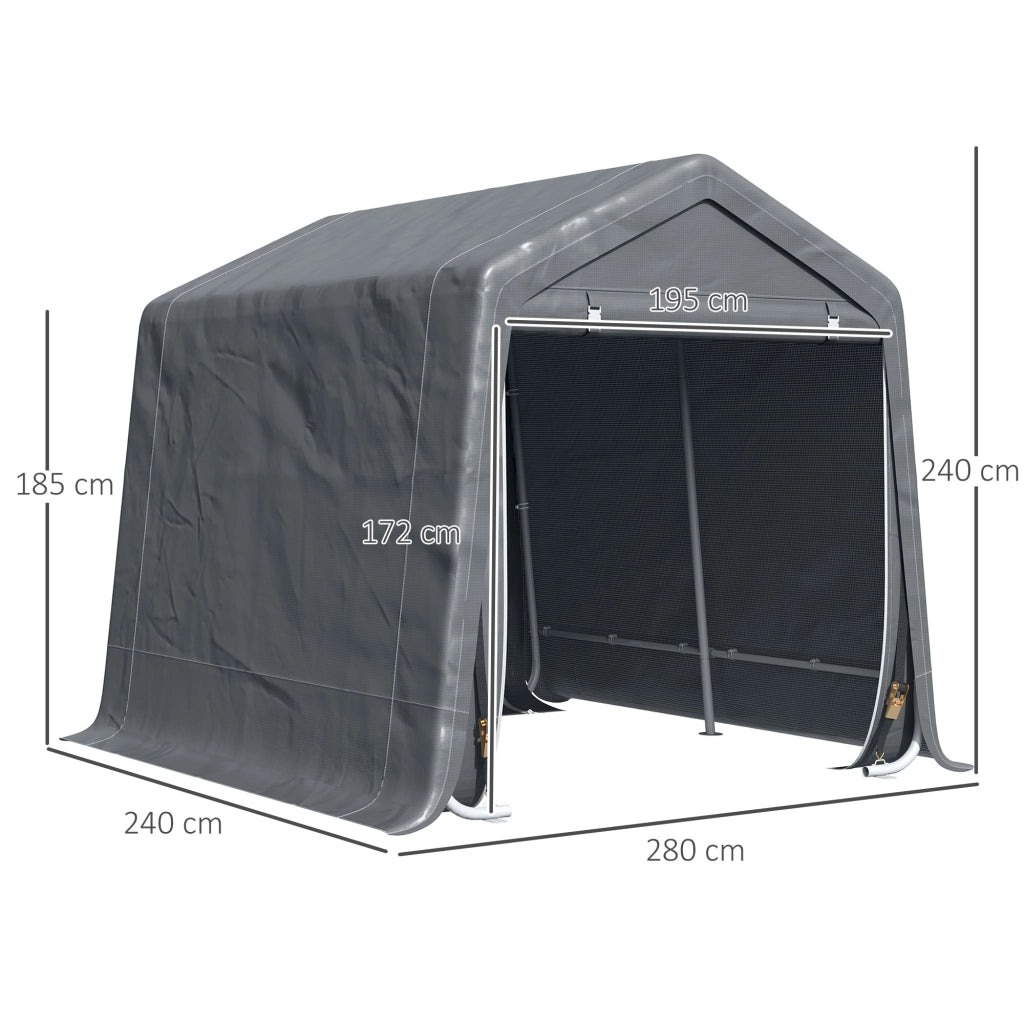 EasyComfort Tendone Garage per Auto, Moto e Attrezzi in Metallo e Tessuto PE, 280x240x240cm, Grigio