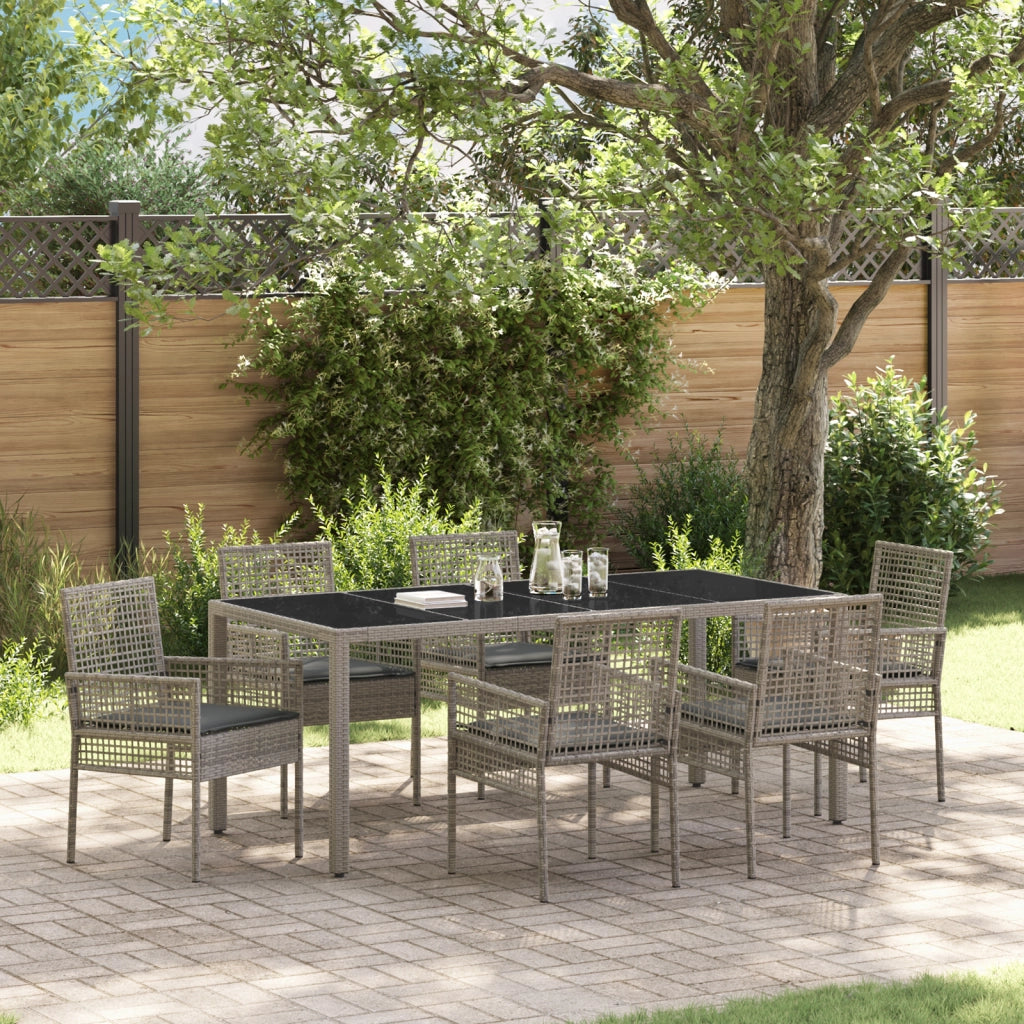 Set da Pranzo per Giardino da 7 Pezzi con Cuscini Grigio Polyrattan