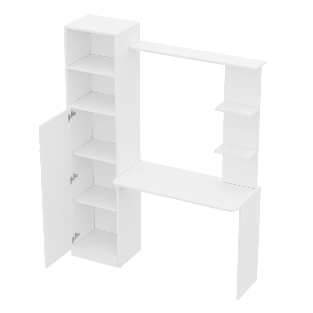 Scrivania 123.5x45x168.5 cm con armadietto e scaffali in MDF bianco