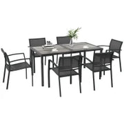 Set da Giardino con 6 Sedie Impilabili in Tessuto a Rete e Tavolo Effetto Legno, Grigio