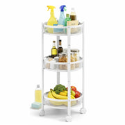 Carrello Pieghevole Salvaspazio 3 Ripiani con 4 Ruote Organizer Metallo 88x35cm Bianco