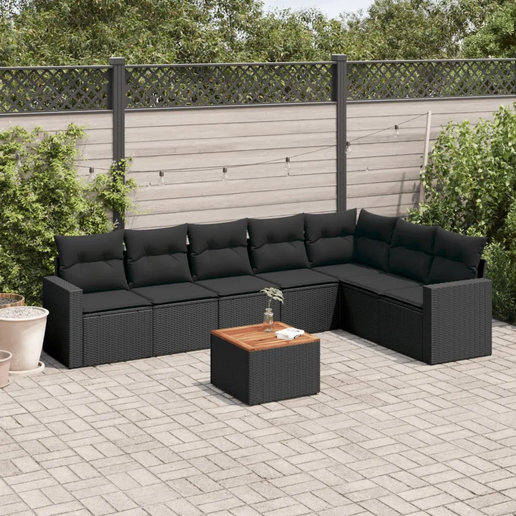 Set Divani da Giardino con Cuscini 8 pz Nero in Polyrattan 3224151