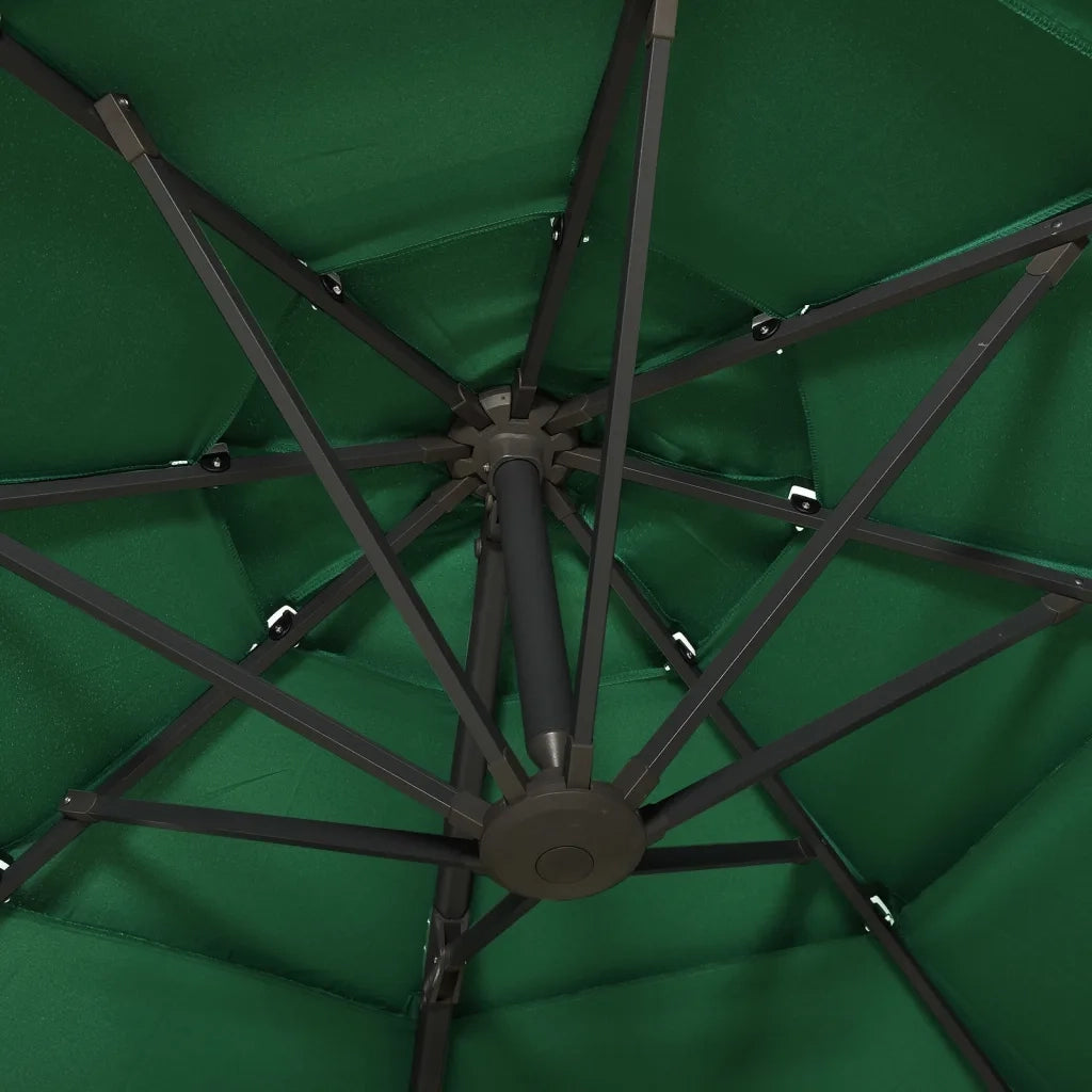 Ombrellone a Sbalzo 4 Livelli Palo Alluminio Verde 3x3 m 313829