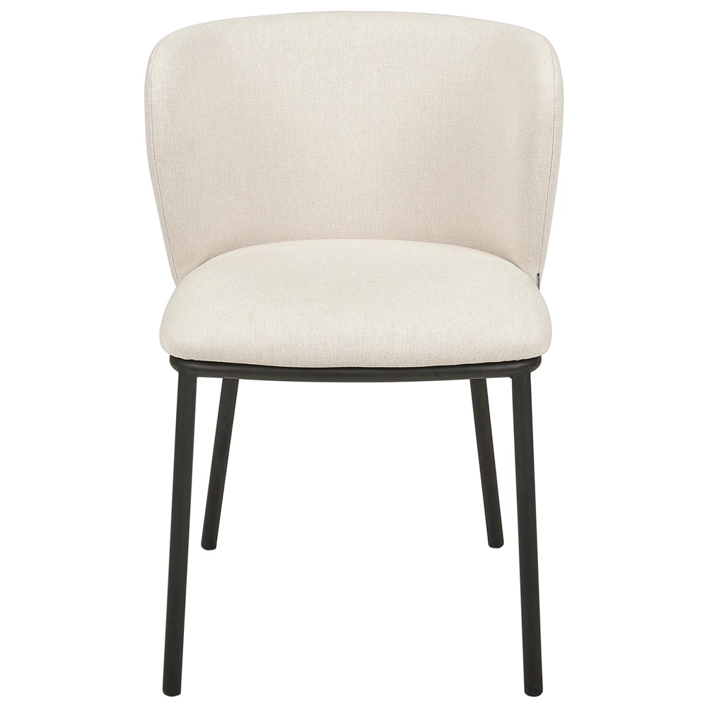 Set di 2 sedie da pranzo in poliestere bianco sporco Rivestimenti in metallo nero Gambe senza braccioli Schienale curvo Design moderno e contemporaneo