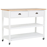 Carrello Cucina Bianco Legno Chiaro Piano 2 Ripiani 2 Posate Cassetti Rotelle Scandinavo Moderno