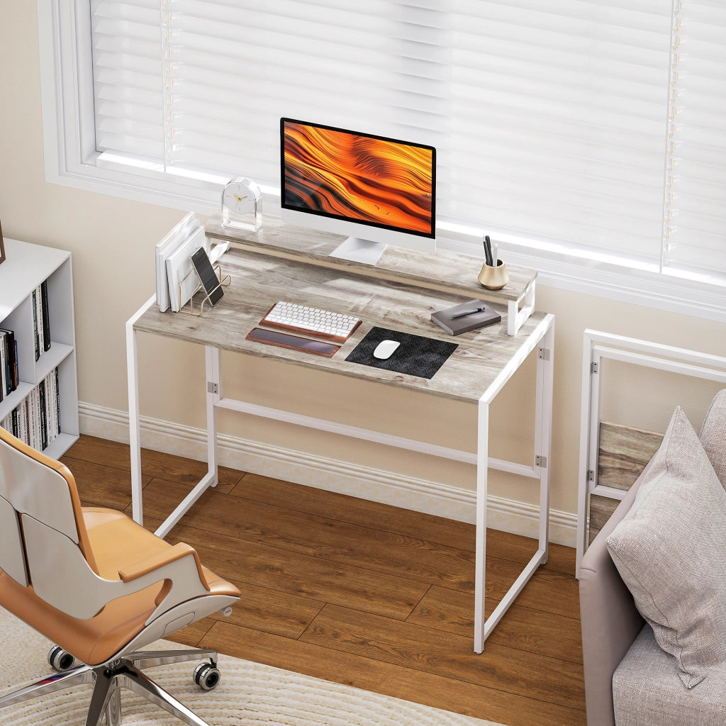 Scrivania Pieghevole Salvaspazio con Stand per Monitor Rimovibile, 100x48x87.5 cm, Legno