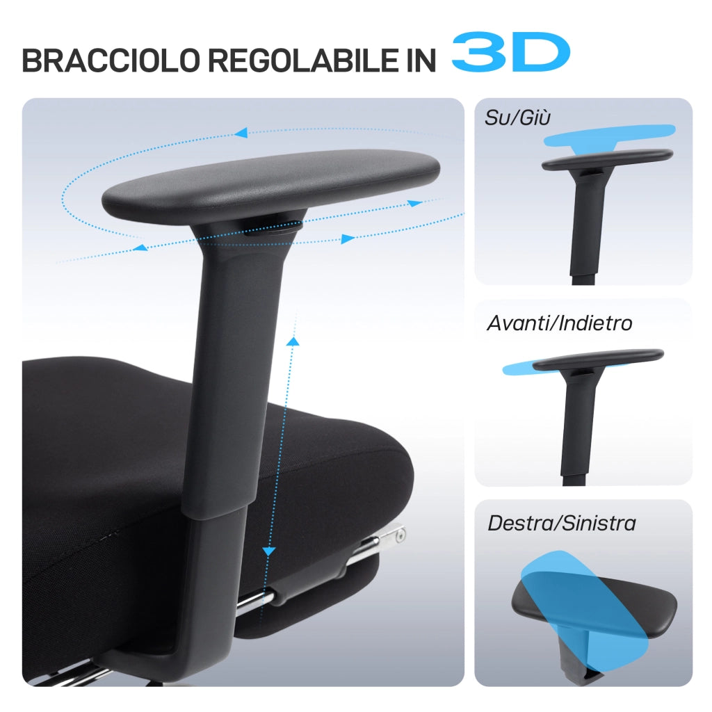 Sedia da ufficio ergonomica con schienale e poggiapiedi ¨C zephmum ¨C nero 73x75x120-128 cm