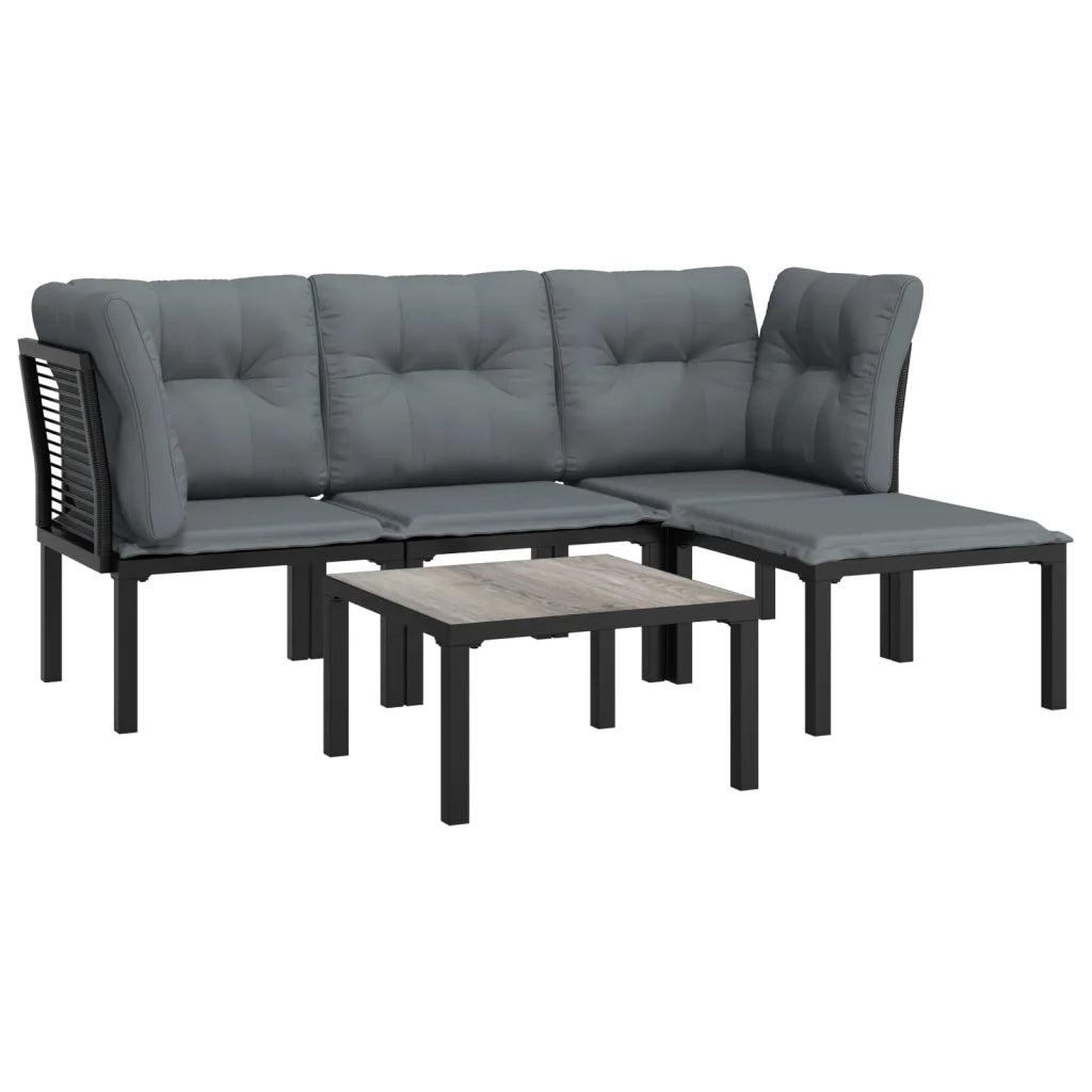 Set Salotto da Giardino 5 pz | Set di Mobili da Esterno Nero e Grigio in Polyrattan