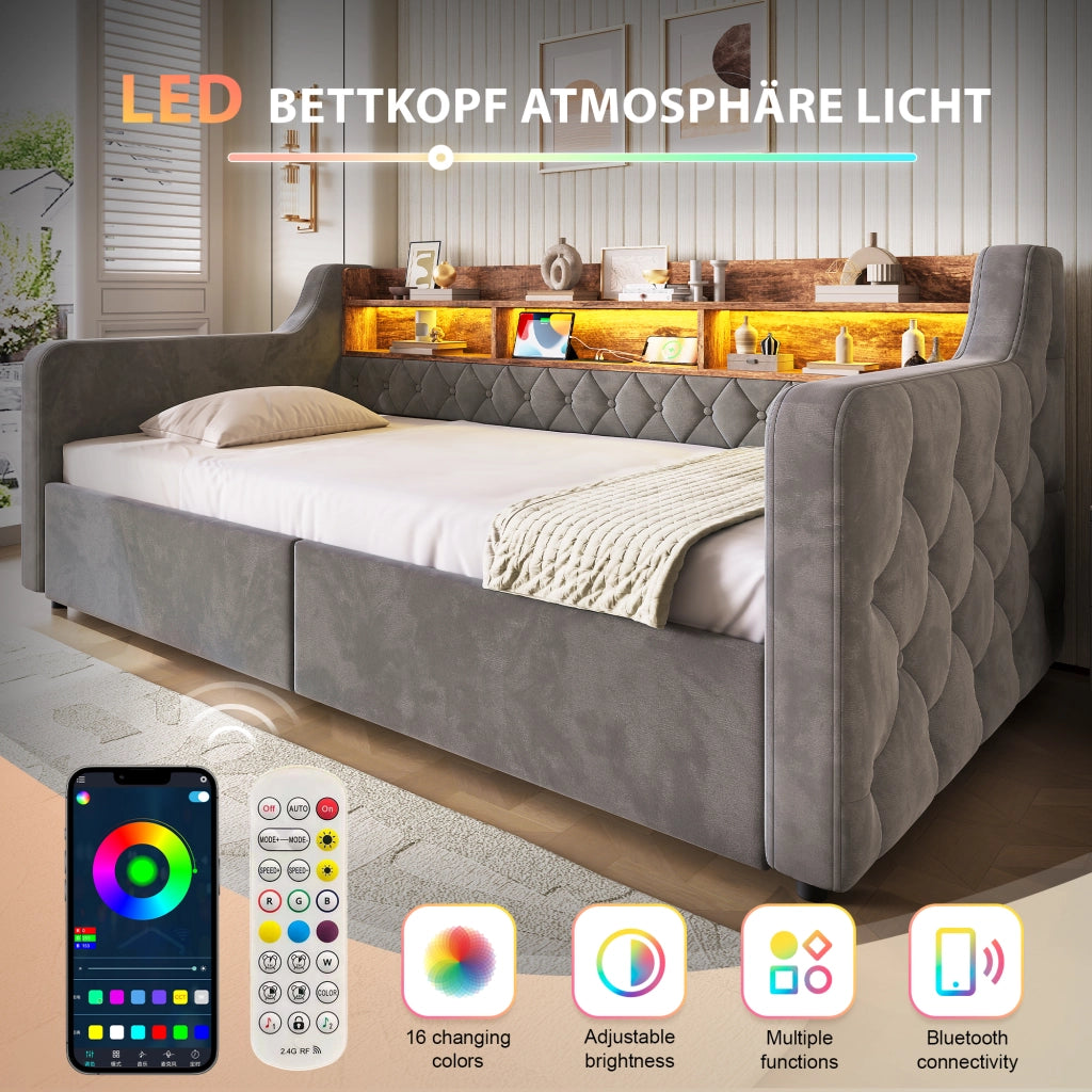 letto imbottito velluto grigio scuro 90 x 190 cm